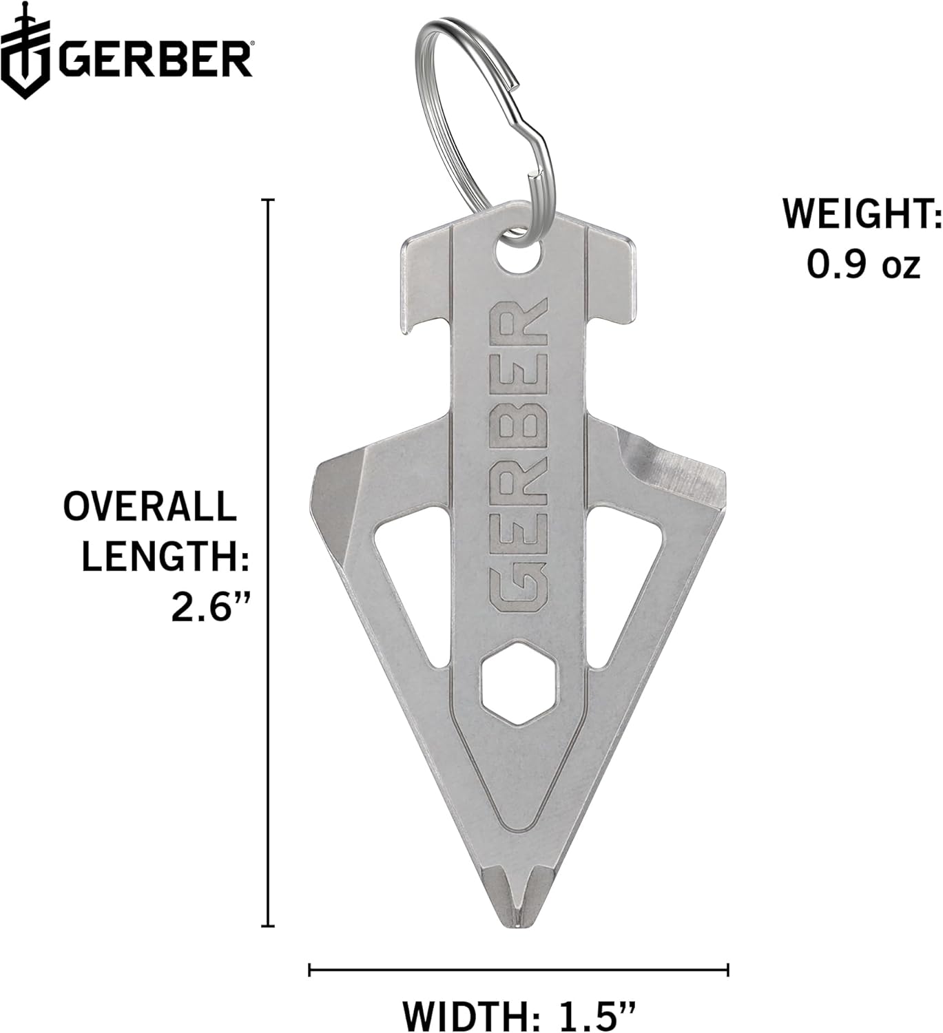 Gerber Broadhead EDC Keychain Multitool, Pocket Clip, Bottle Opener, Silver