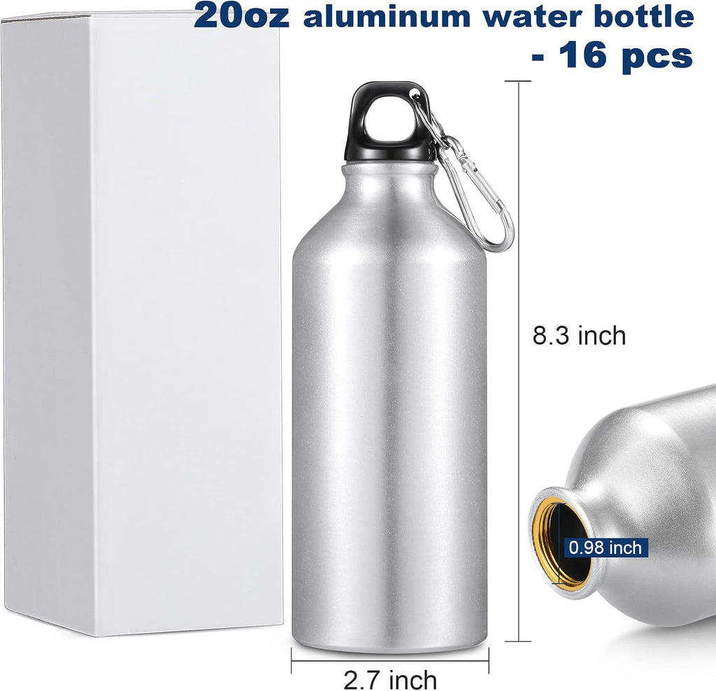 CHENGU 16 Pack Aluminum Water Bottles, 20 oz, Sports Water Bottles, Silver