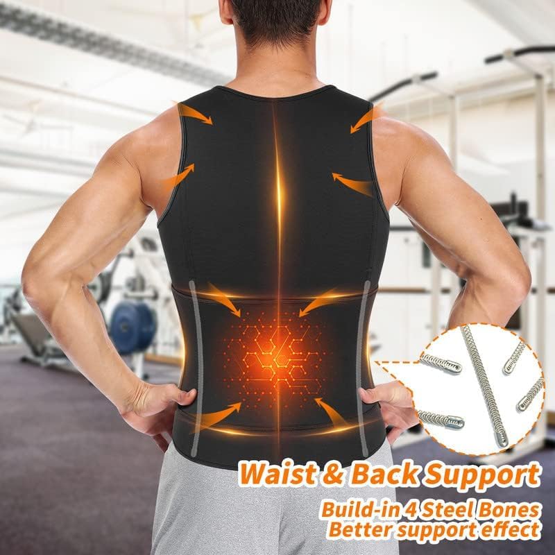 SHAPERIN Men Neoprene Sauna Zipper Waist Trainer Vest Tank Top Trimmer Body Shaper