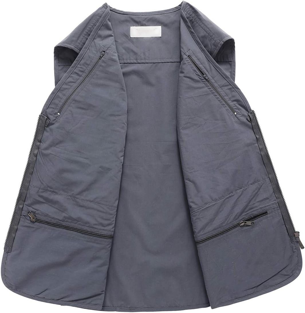 Hbufnha Men's Casual Safari Travel Vest 16 Pockets Outdoor Work Vest Sleeveless Jacket Fishing Hiking Photograph