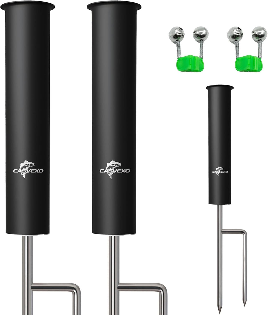 2/4 Pack Upgraded Fishing Pole Holder, Aluminum Fishing Rod Holder for Ground, Rod Holders for Bank Fishing, Free Alarm Bells