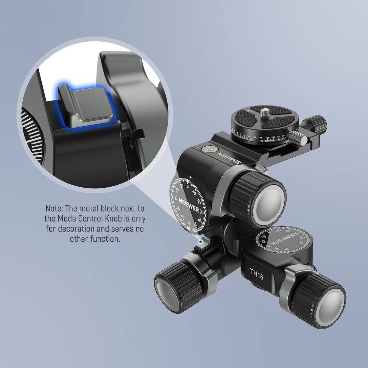 NEEWER 3 Way Geared Tripod Head with 360° Panoramic Arca QR Plate, TH15