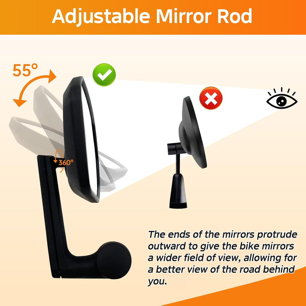 Bike Mirror, Adjustable Bicycle Mirror Handlebar Mount, Scratch Resistant HD Glass Lens, Large Bar End Rear View Mirror for E-bike, Mountain Bike, City Bikes & Scooter (Left 0.59-0.78")