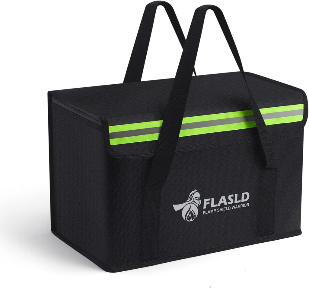 FLASLD Large Fireproof Lipo Bag for 100Ah Lithium Battery Storage and Charging, 14 x 7.8 x 9.5in Waterproof Box for Documents and Valuables