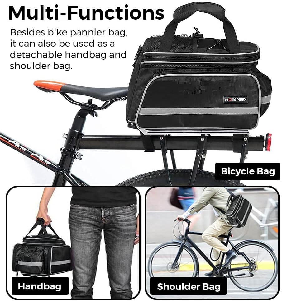 Homa Rear Seat Trunk Bag, Waterproof Multi Function Bicycle Panniers Bike Rear Bag Carrying Luggage Package Rack Panniers with Rainproof Cover (Blue or Red Random to Ship)