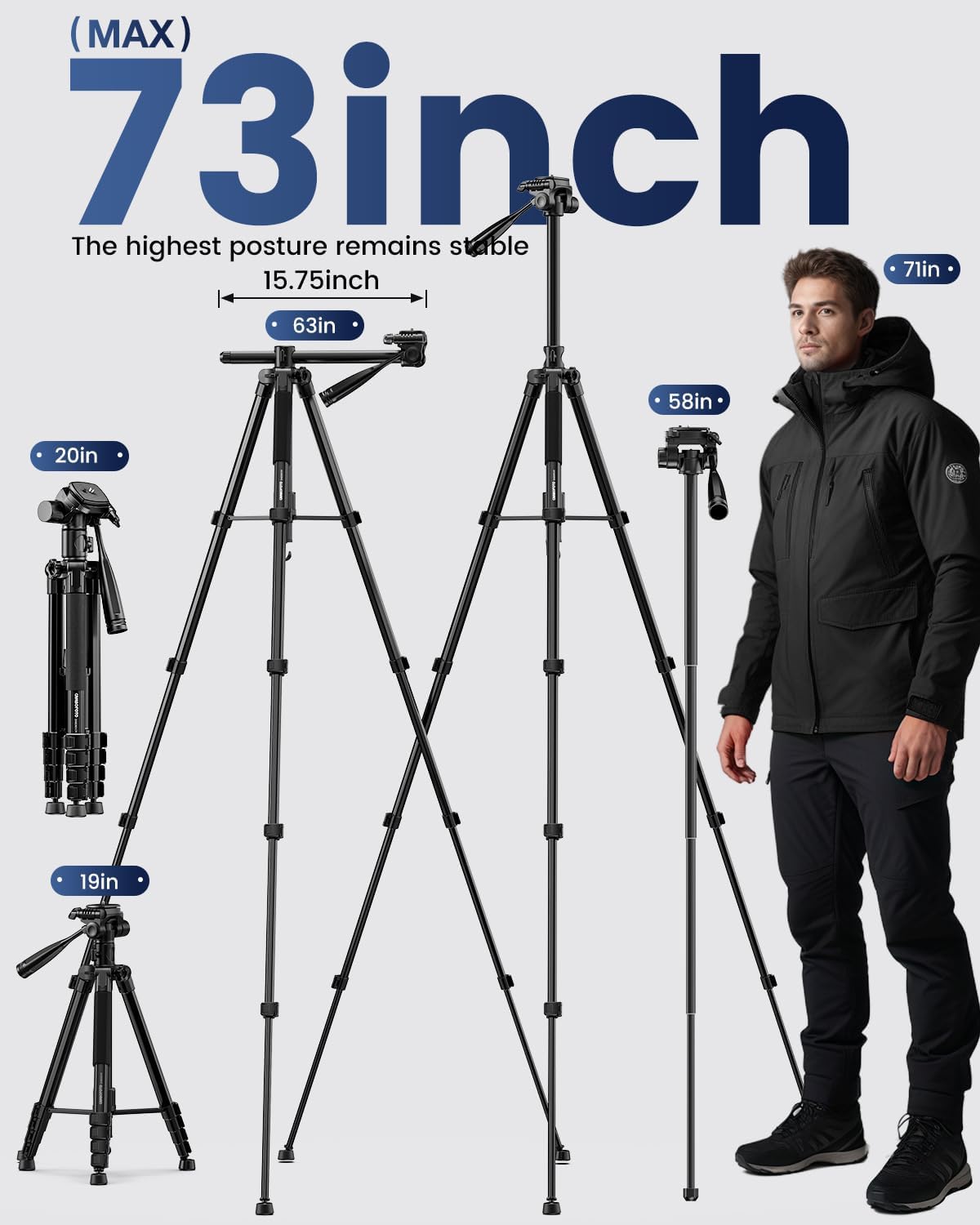 CAMBOFOTO 73" Camera Tripod and Monopod with Horizontal Central Axis