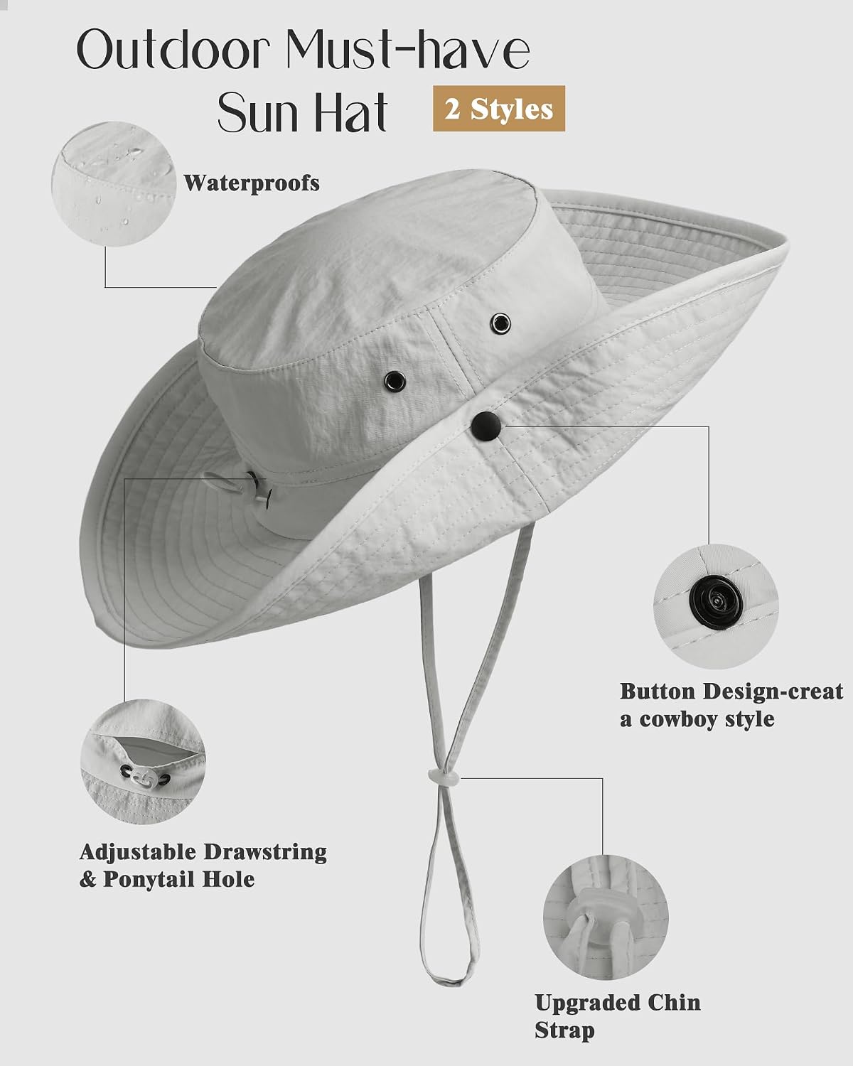 FURTALK Sun Hats for Women Ponytail Wide Brim Summer Packable Cowboy Hat