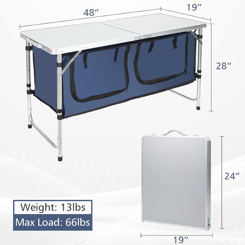 JOUYEK Camping Table, Folding Portable Kitchen Table with Storage Blue