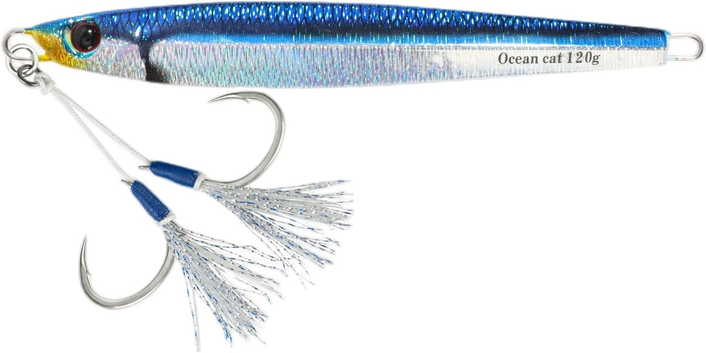 OCEAN CAT 1 PC Slow Fall Pitch Fishing Lures Sinking Lead Metal Flat Jigs Jigging Baits with Hook for Saltwater Fishing 4 Colors 160G/200G