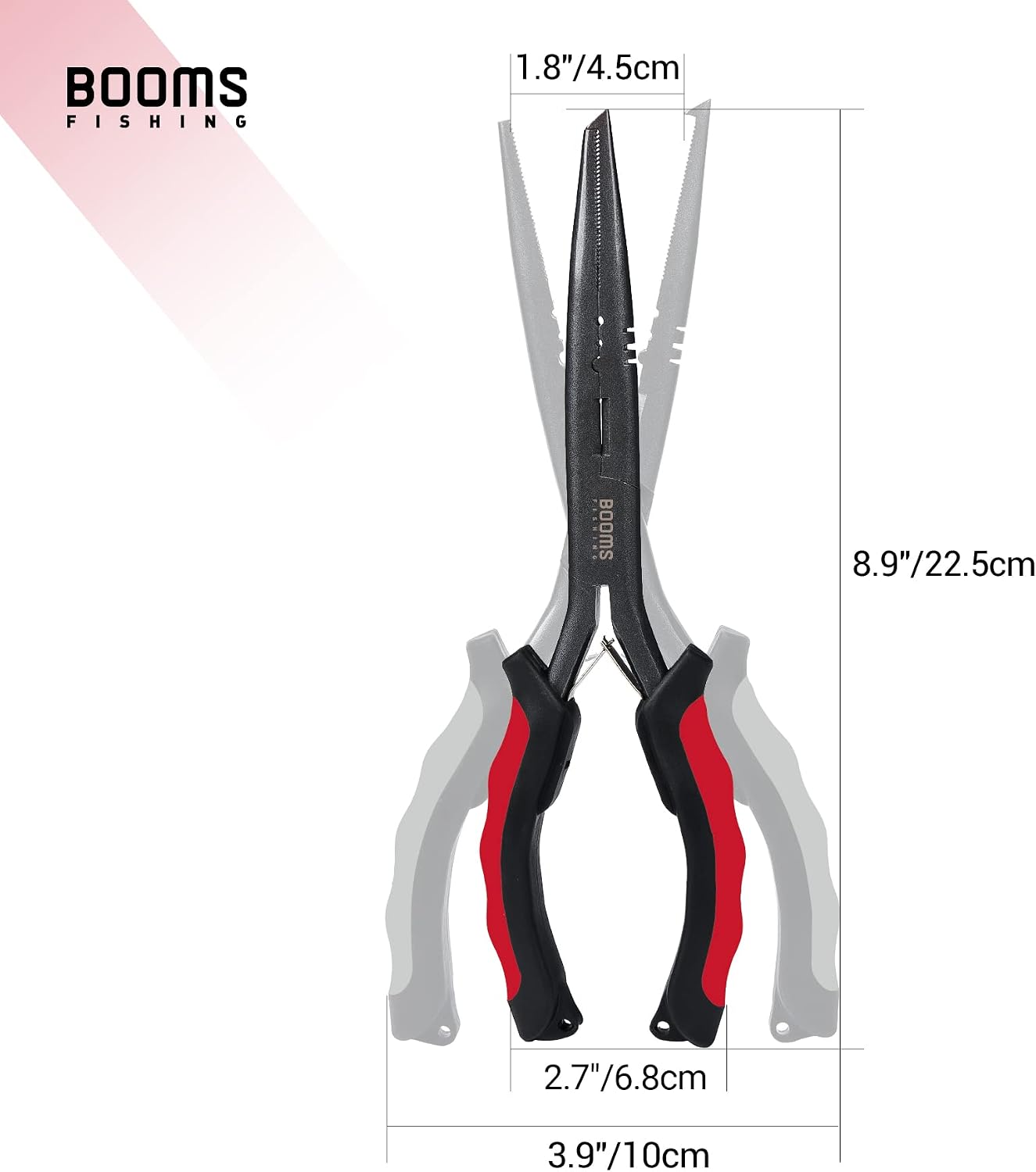 Booms Fishing F03 Needle Nose Fishing Pliers, 9" Fisherman's Pliers, Long Nose Hook Remover, Saltwater Resistant Fishing Gear, Red