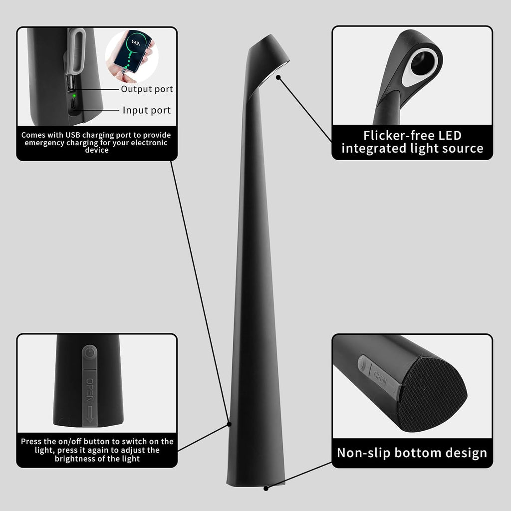 HAPYGI Cordless Rechargeable Reading Metal Table Lamp, 3-Level Brightness