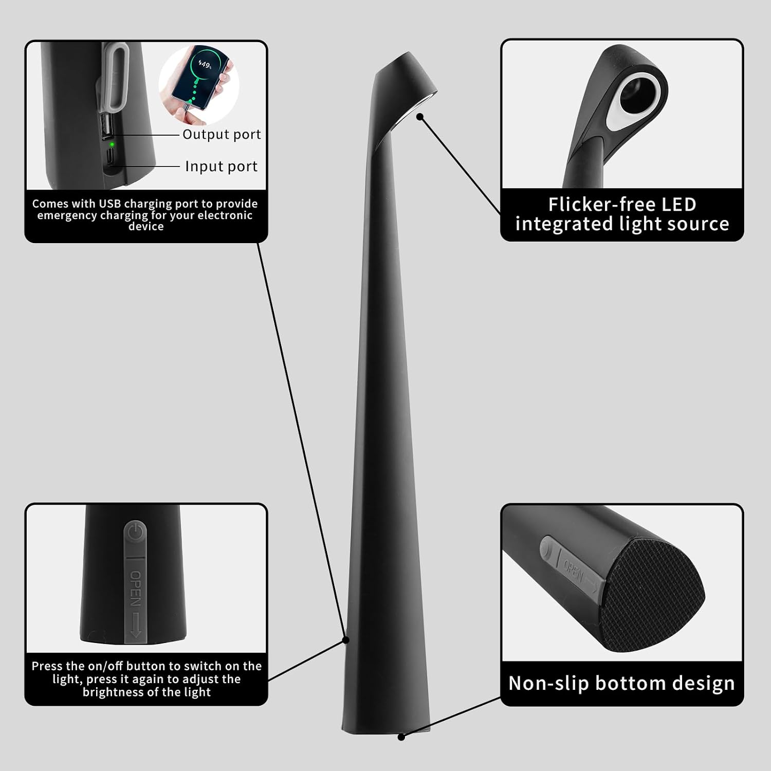 HAPYGI Cordless Rechargeable Reading Metal Table Lamp, 3-Level Brightness