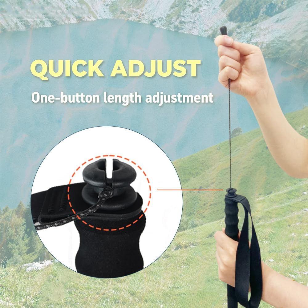 2pc High Strength 5-Section Foldable Carbon Fiber Trekking Poles - 115g/125g/130g, Compact Hiking Staff for Men & Women, Ideal for Hiking, Trekking, Mountaineering & Backpacking
