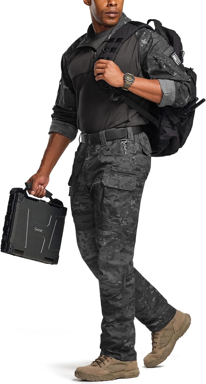 CQR Men's Flex Stretch Tactical Pants, Water Resistant Ripstop Cargo Pants, Lightweight EDC Outdoor Work Hiking Pants