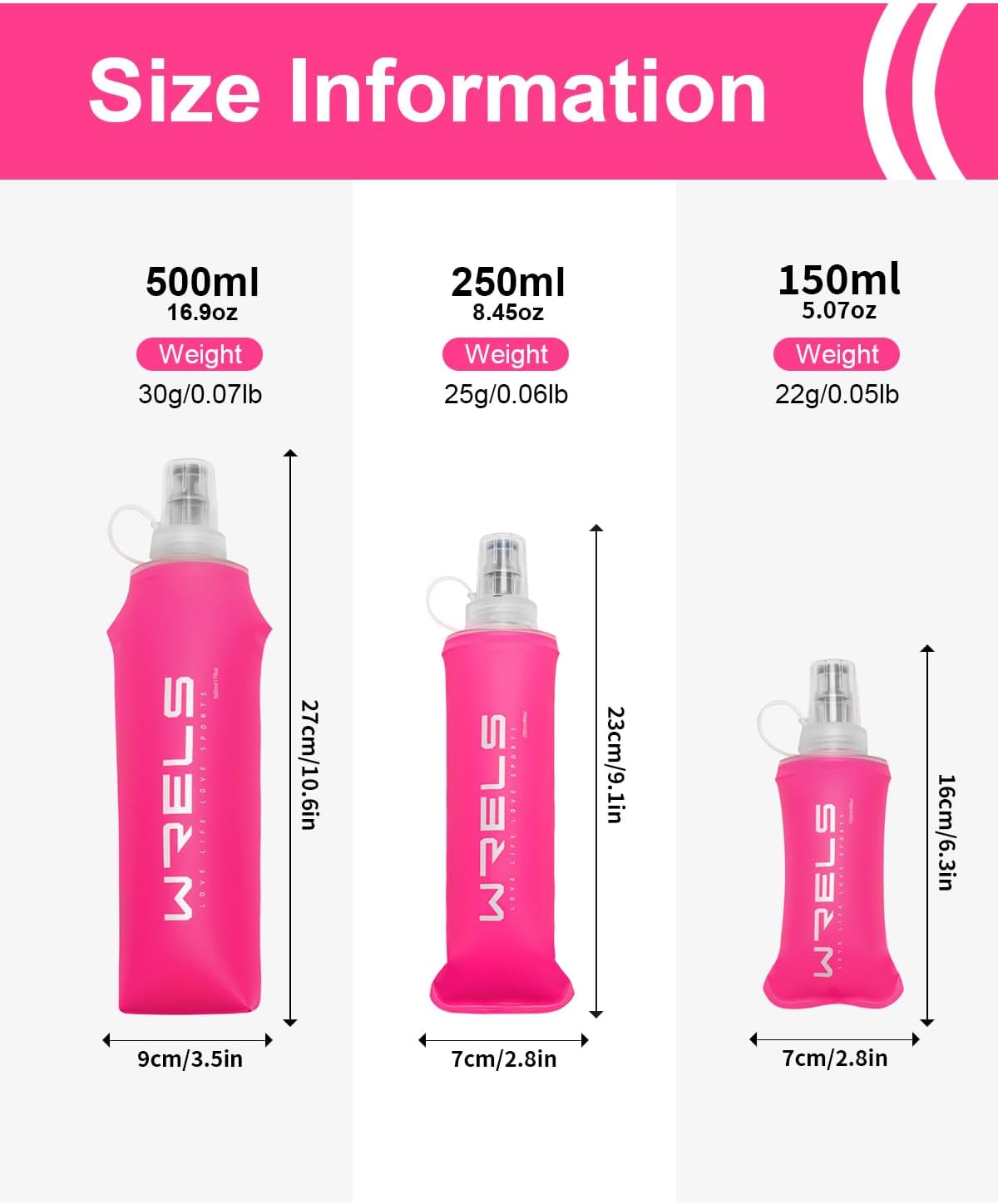 WRELS TPU Soft Flask Lightweight Portable Reusable Water Bottle,BPA Free Collapsible Flask for Hydration Pack in Running Hiking Cycling and Marathon