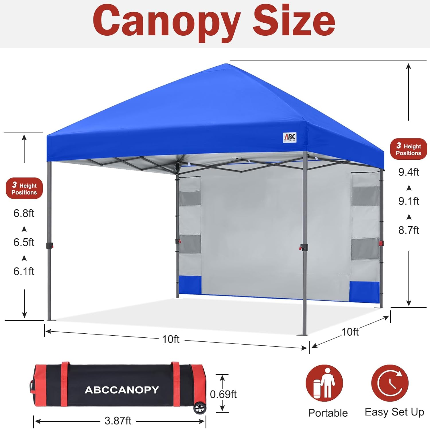 ABCCANOPY 10x10 Pop Up Canopy Tent with Storage Sidewall, Royal Blue