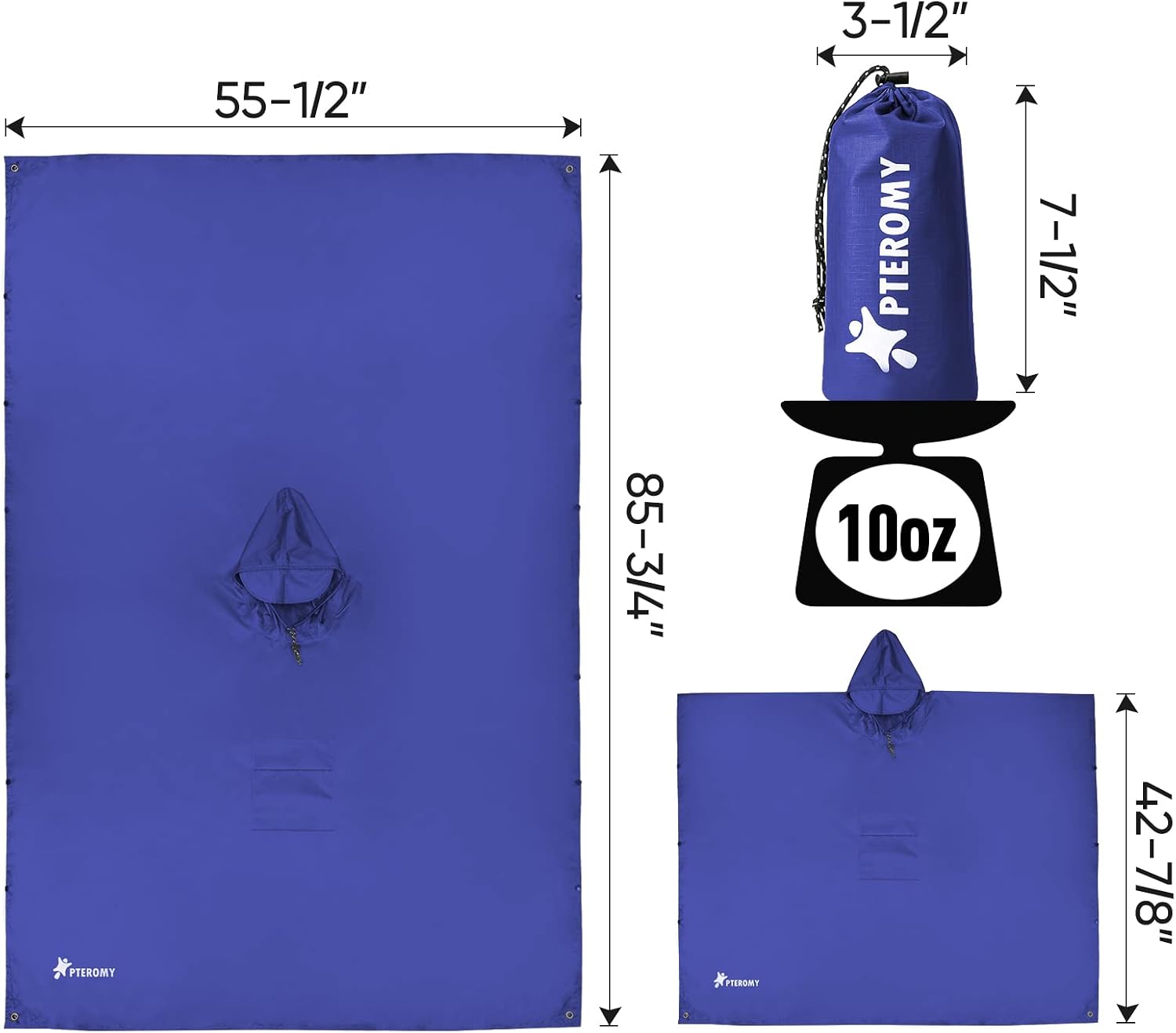PTEROMY Hooded Rain Poncho for Adults, Reusable Waterproof Raincoat