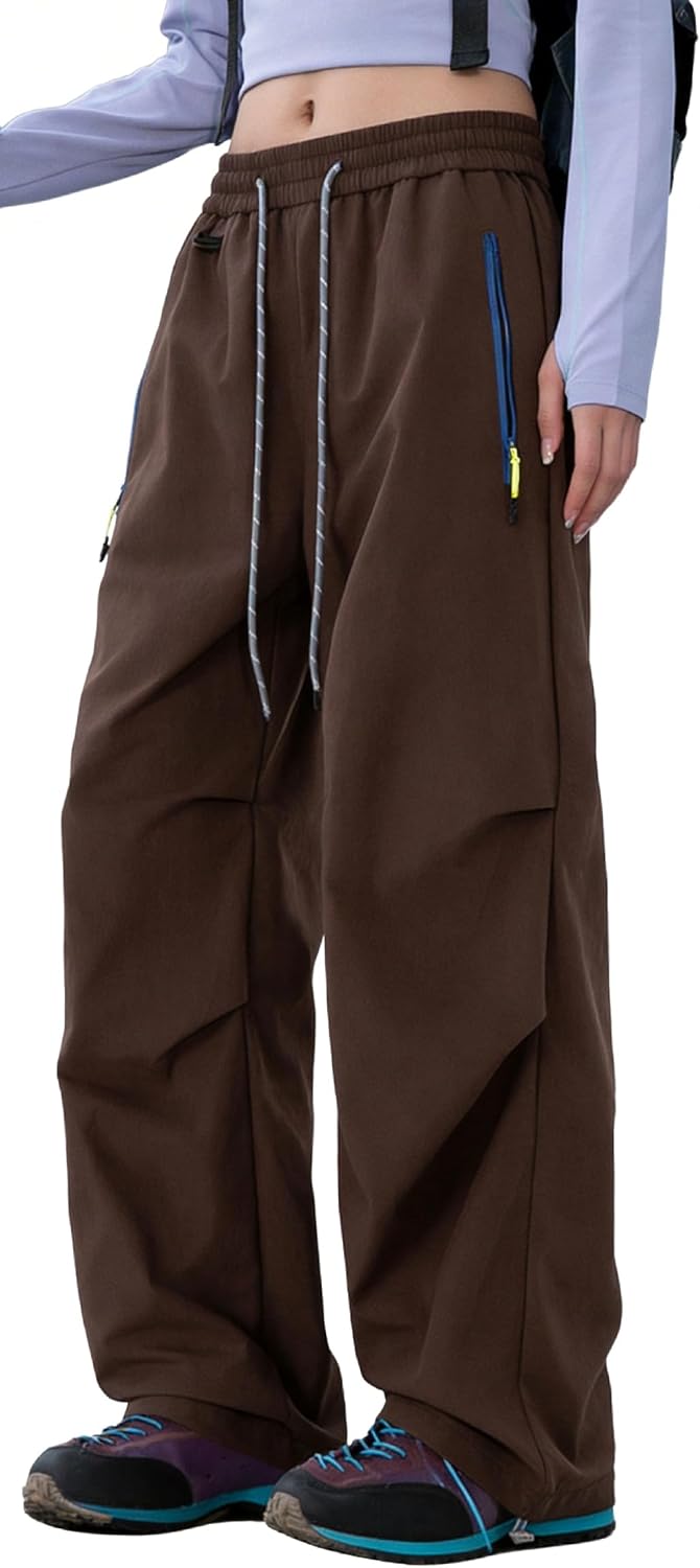 FEOYA Waterproof Pants Women Light Rain Pants Parachute Drawstring Cuffs