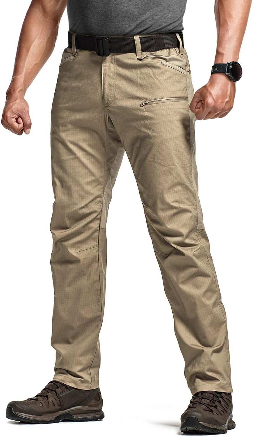 CQR Men's Flex Stretch Tactical Pants, Water Resistant Ripstop Cargo Pants, Lightweight EDC Outdoor Work Hiking Pants