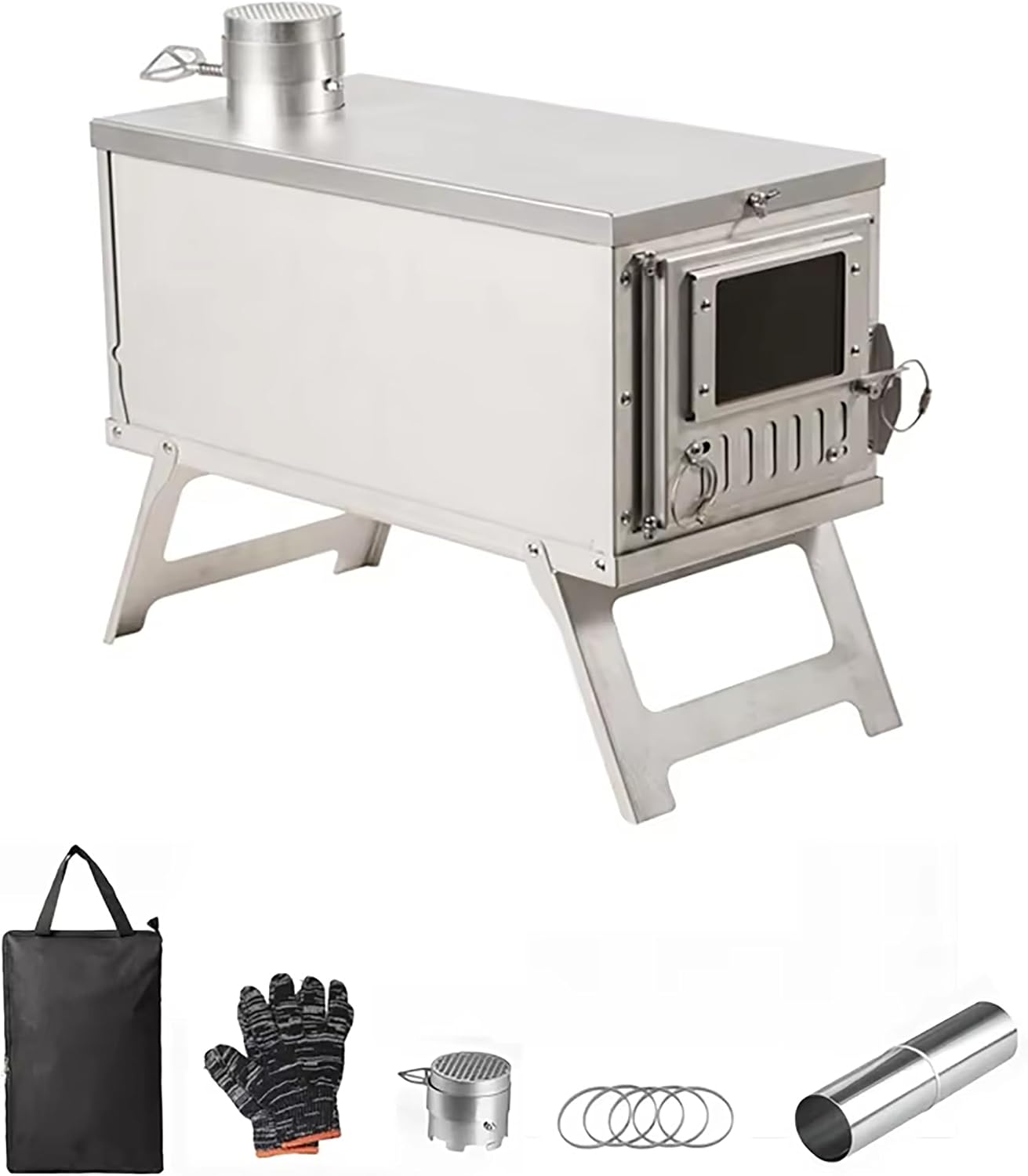 Portable Wood-Burning Stove for Camping with Backpack and 7.2 ft Chimney Pipe; Lightweight and Foldable for Tent, Hunting, Ice Fishing, Travel; Ideal Gift for Campers, Outdoor Accessories
