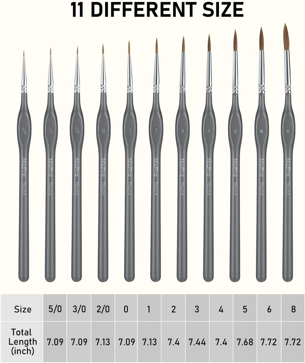Nicpro Kolinsky Sable Miniature Paint Brushes, 11PCS Fine Detail Brush Set