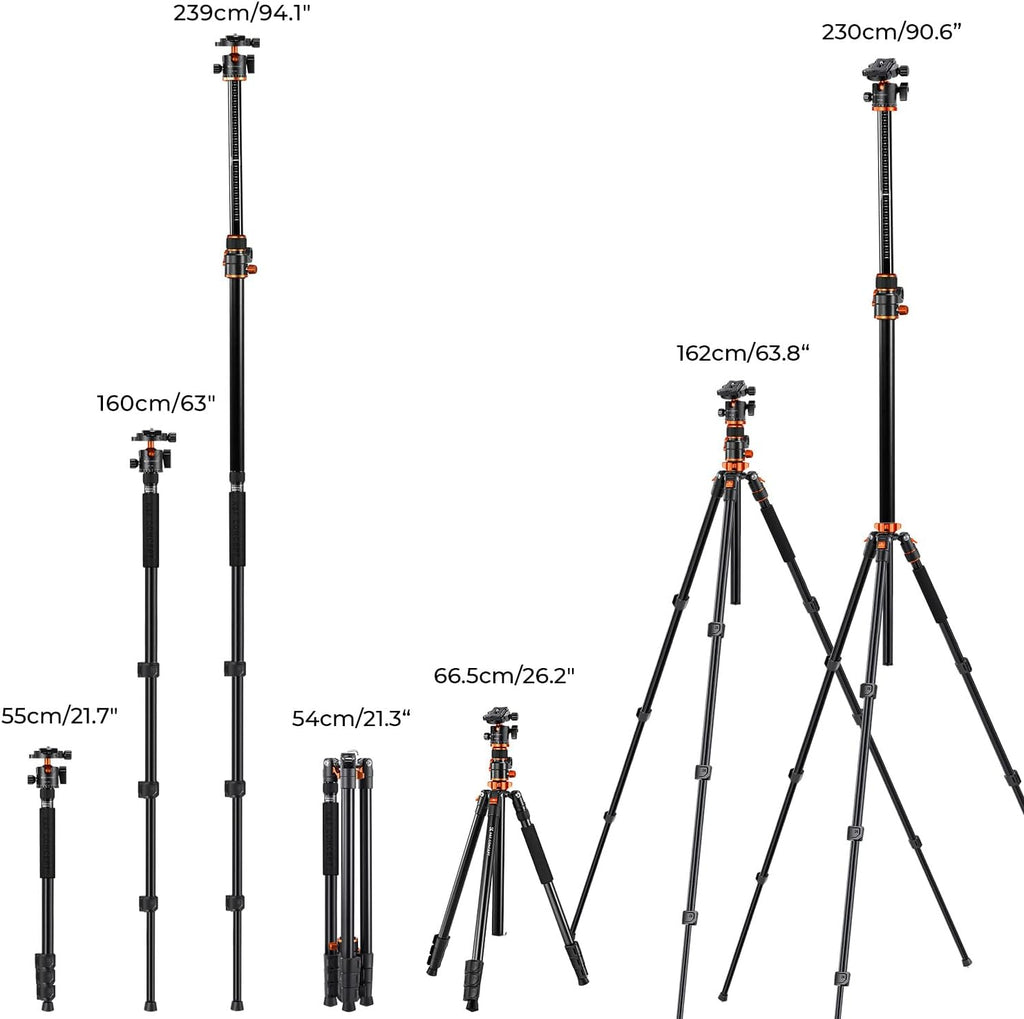 K&F CONCEPT 90''/230cm Ultra High Horizontal Overhead Camera Tripod