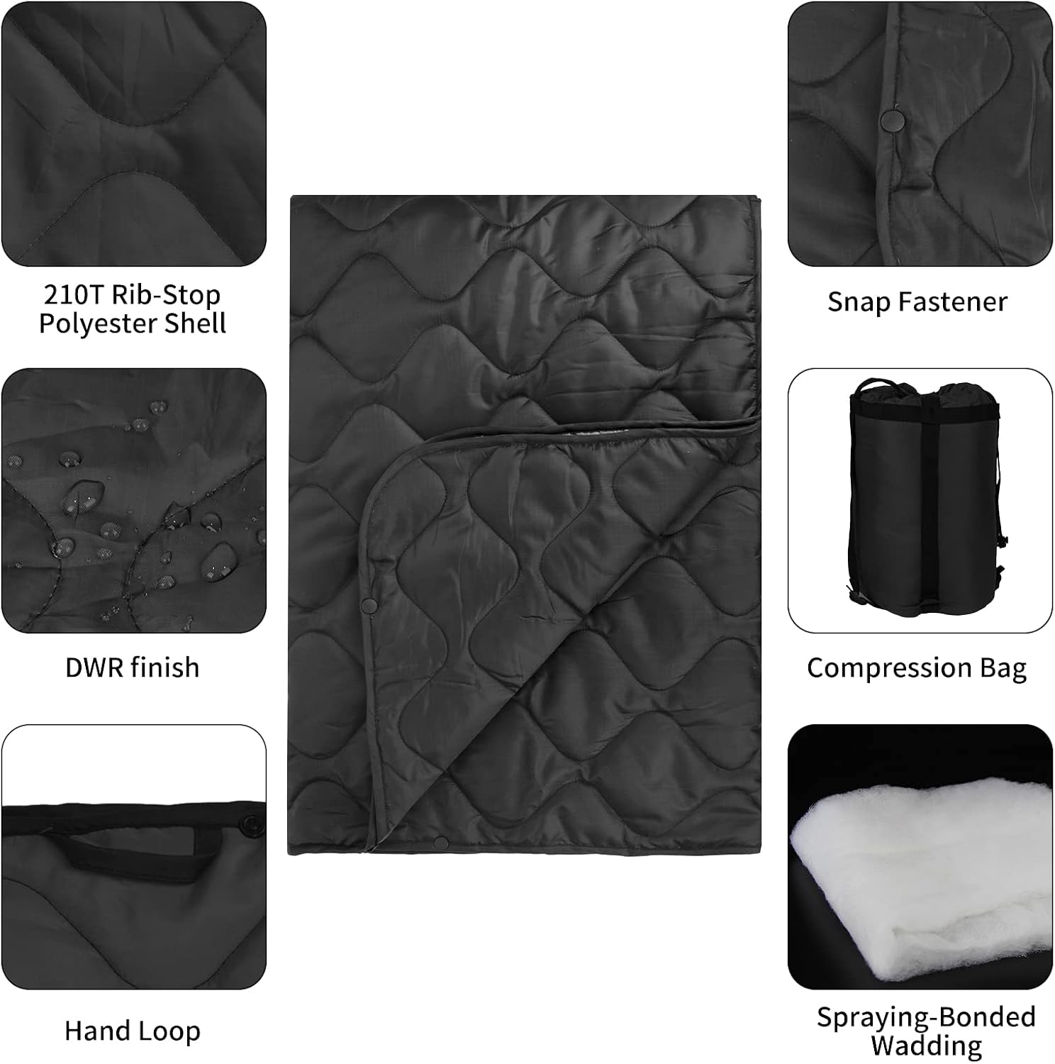 Poncho Liner Military Insulation Blanket Camo with Compression Carry Bag for Outdoors Hiking Jungle Hunting Gear