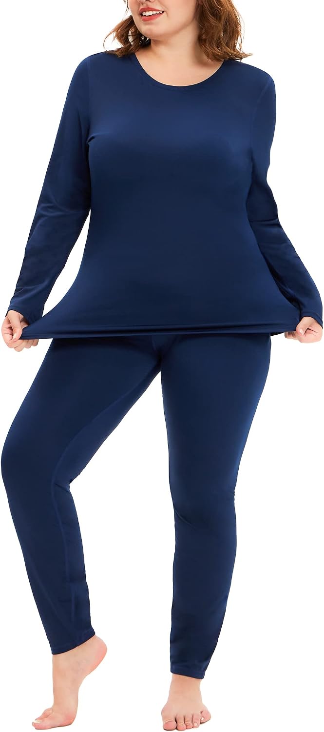 COOTRY Plus Size Thermal Underwear for Women Long Johns Top and Bottom Sets