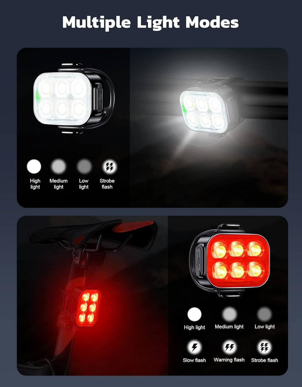 Zewdov Bike Lights for Night Riding, Rechargeable Bike Light Front and Back