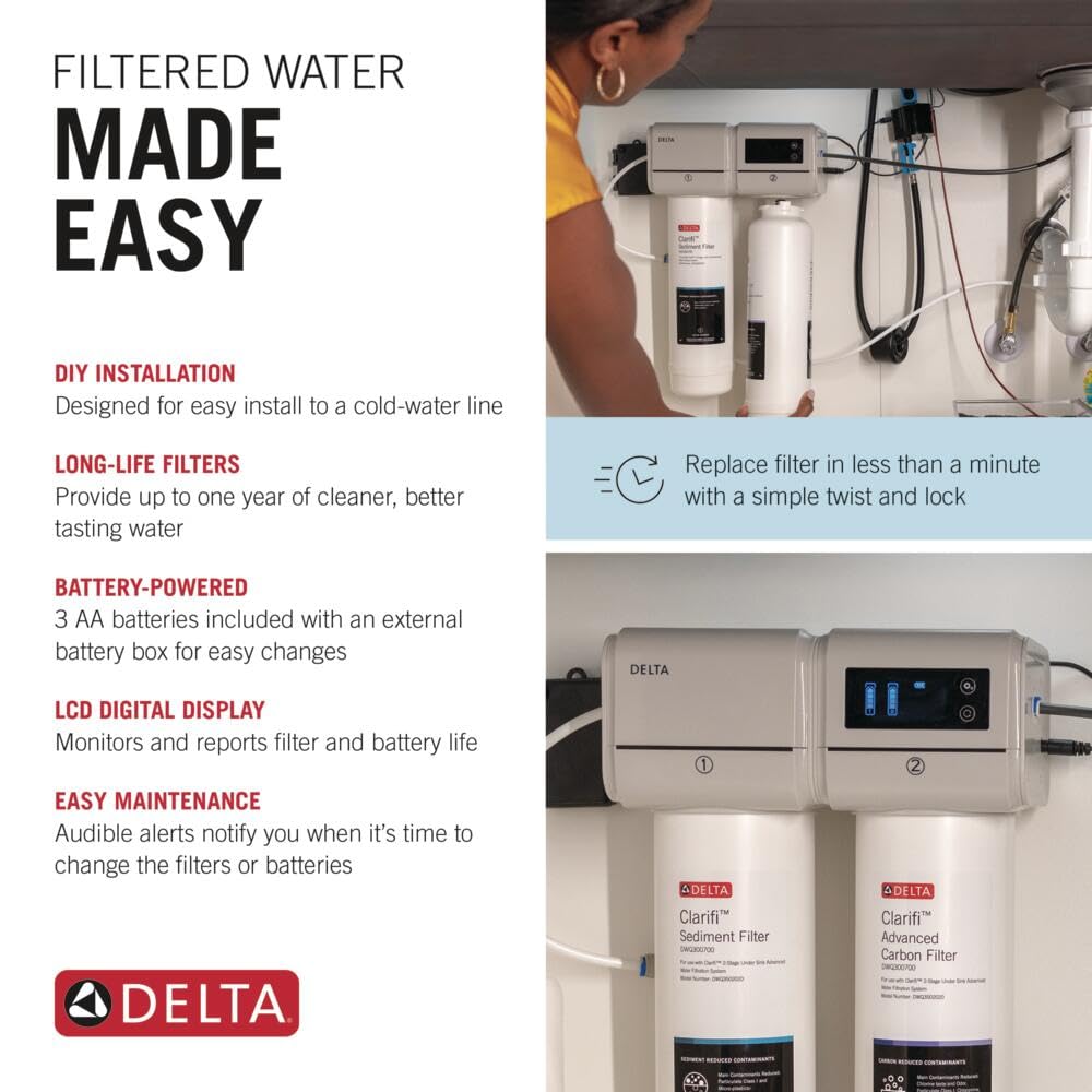 Delta Clarifi Advanced 2 Stage Under Sink Water Filter System, Water Filter for Kitchen Sink Beverage Faucet, DWQ3502020