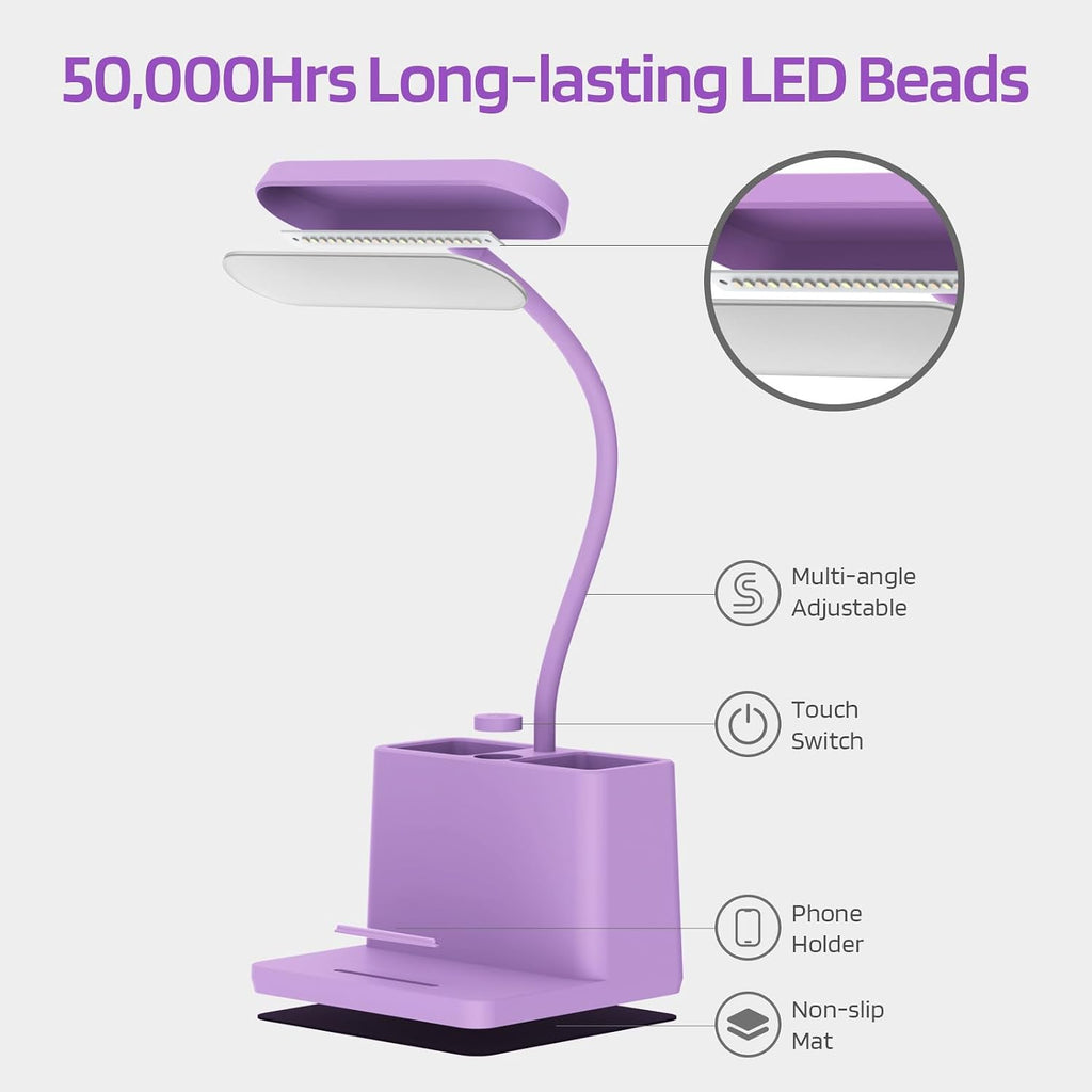 AXX Purple Desk Lamp, Cute Table Light for Home Office College Dorm