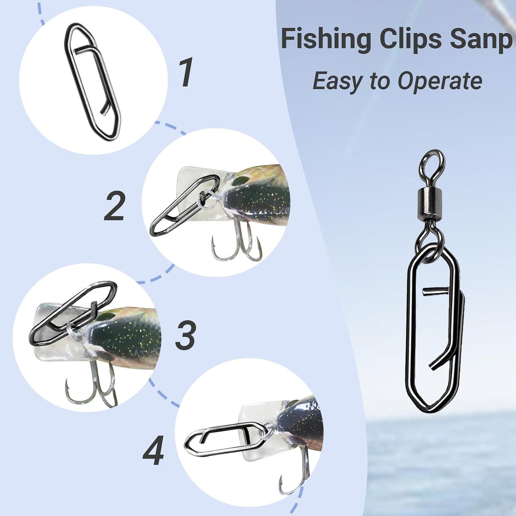 Atibin High Strength Fishing Clips Swivel Freshwater Saltwater Fishing Snaps Connector Rolling Barrel Swivels Fishing Clip Speed Change Black Nickel
