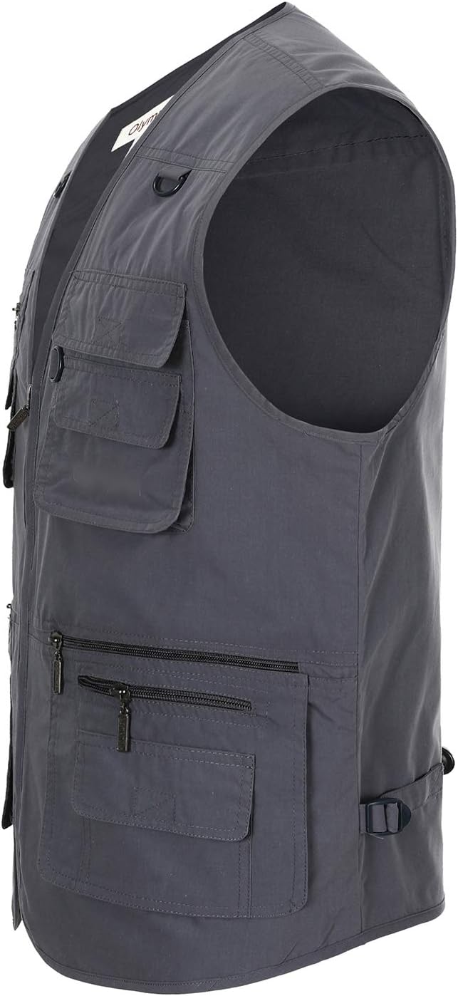 Hbufnha Men's Casual Safari Travel Vest 16 Pockets Outdoor Work Vest Sleeveless Jacket Fishing Hiking Photograph