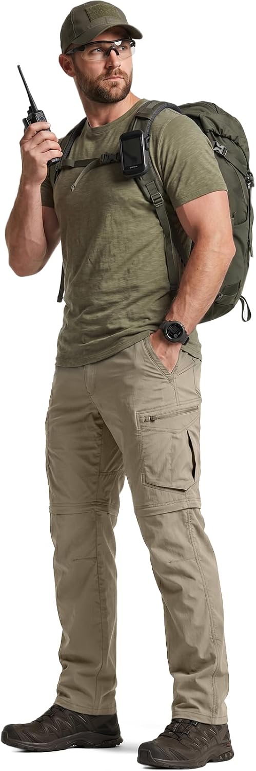 CQR Men's Convertible Cargo Tactical Pants, Water Resistant Outdoor Hiking Pants, Zip Off Lightweight Stretch Work Pants