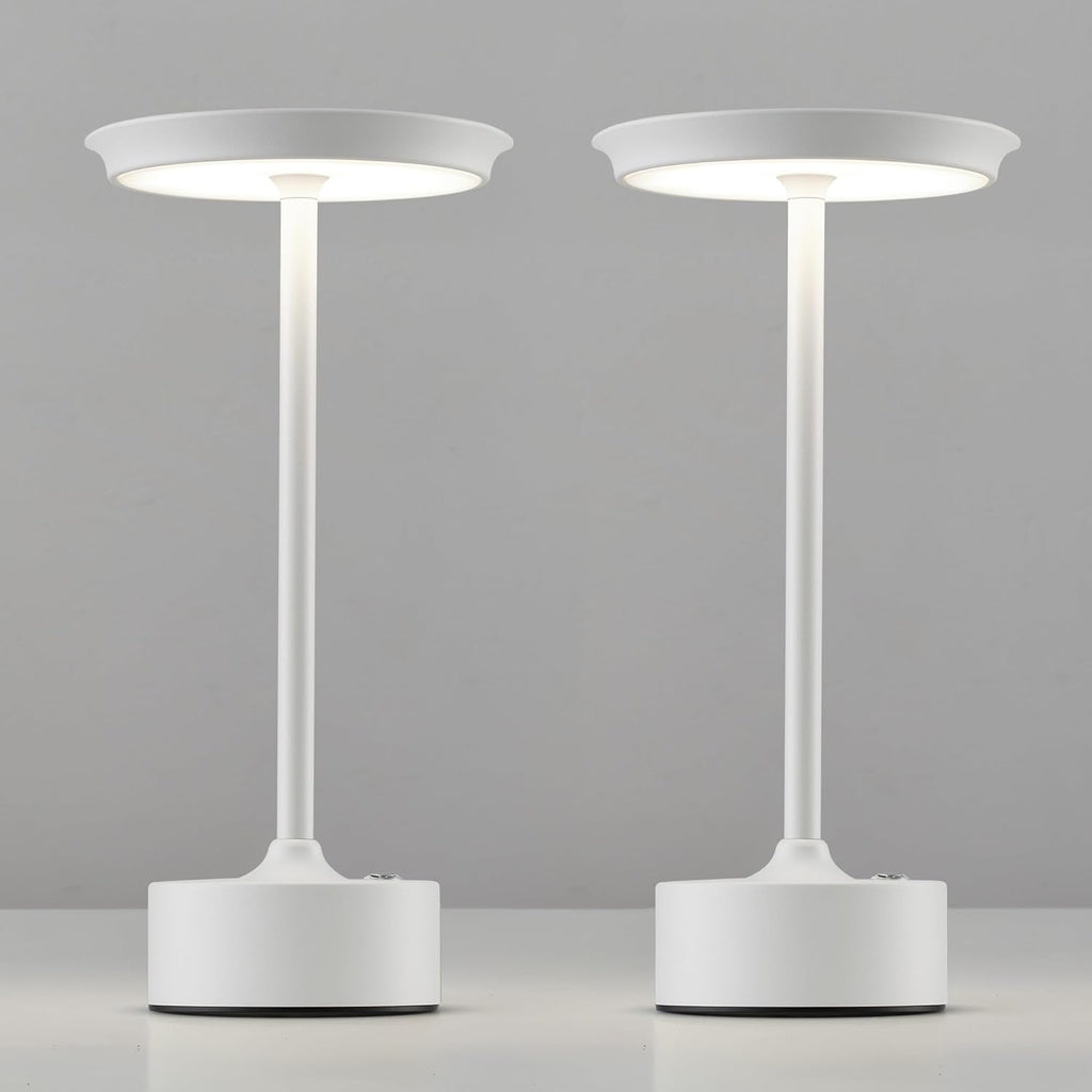 PUSU Rechargeable Table Lamps Set of 2, White Cordless Portable Desk Lamp
