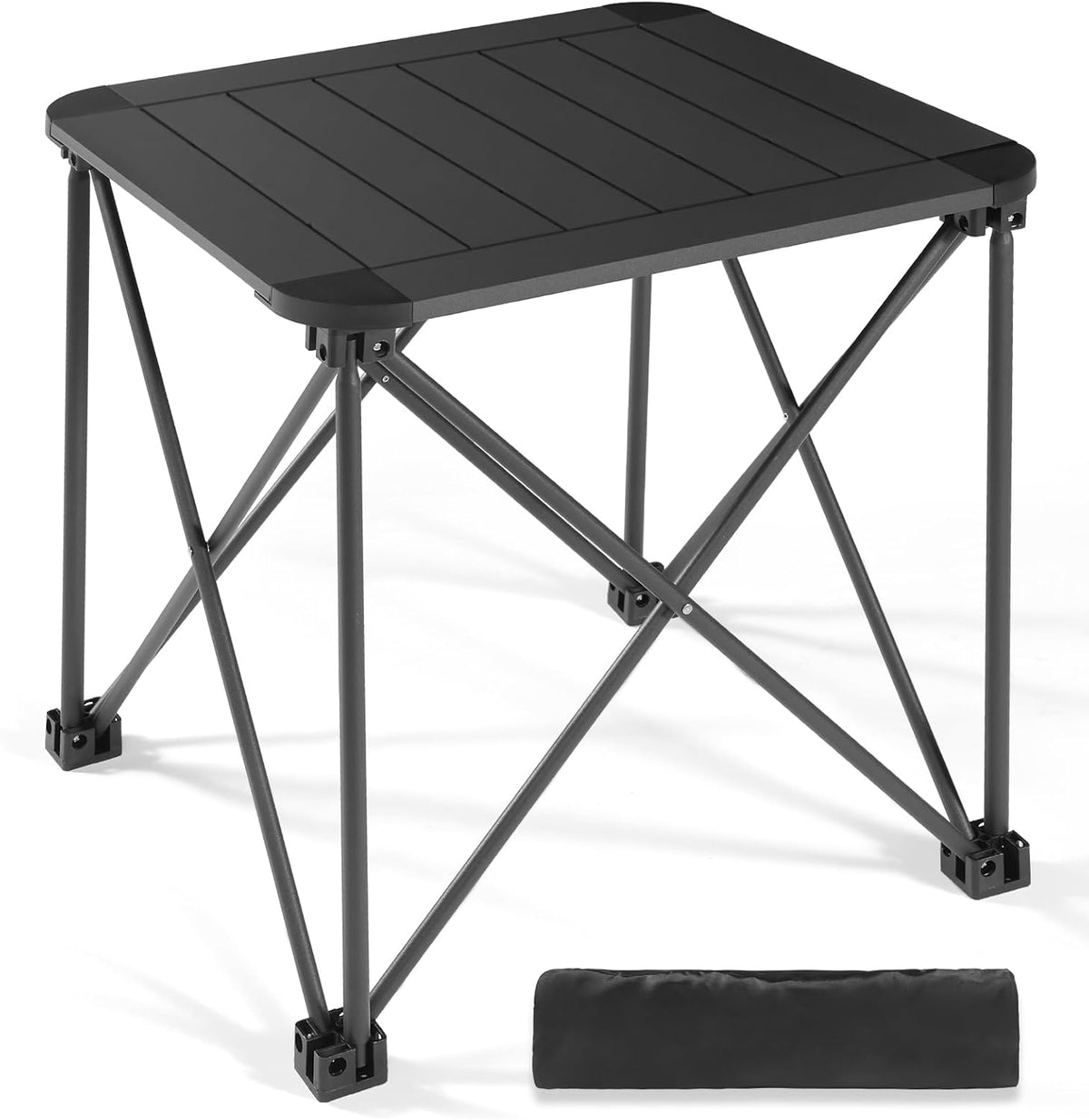 Tesouro Folding Camping Square Table with Carry Bag, Lightweight Aluminum Square Table for Outdoor, Camping, Picnic, Backyards, BBQ (Black-Small)