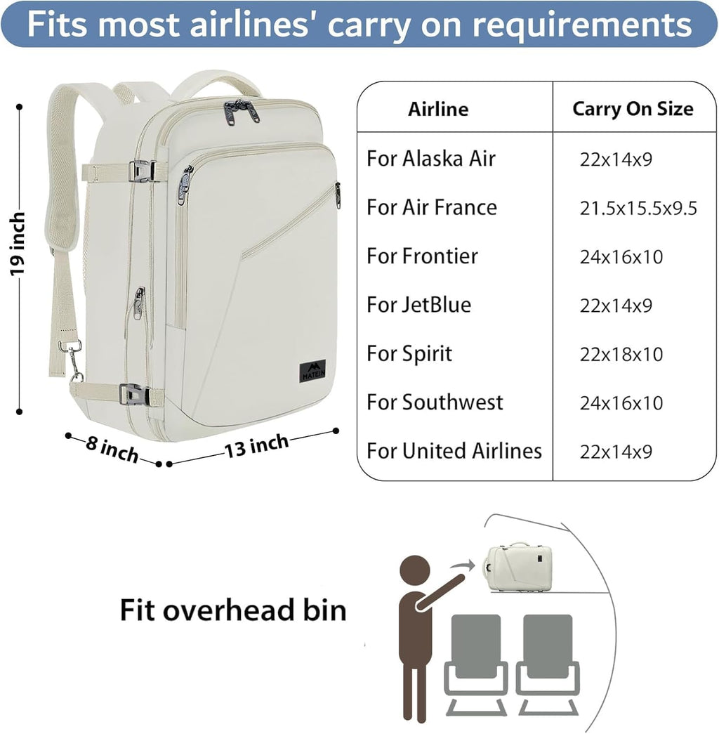 MATEIN Beige Travel Backpack Women, Carry on Bag with Hidden Shoulder Strap