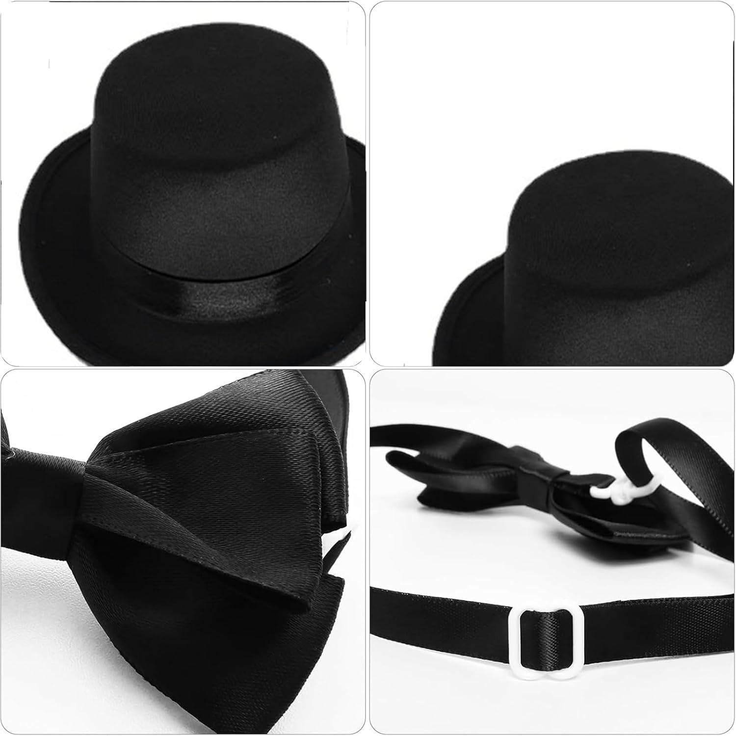 Qiansail 2Pcs Pet Formal Accessories Set Wedding Dog Top Hat with Bowtie Cat Tuxedo Necktie Costumes for Halloween Birthday Party, Polyester, Black