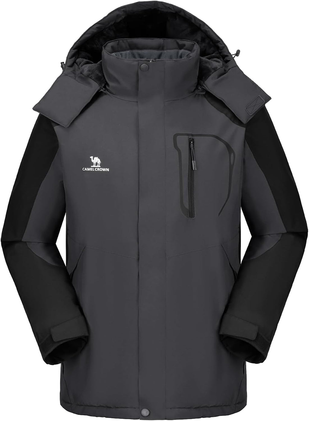 CAMELSPORTS Mens Winter Jacket Waterproof Warm Snow Ski Jackets Faux Fur Fleece Rain Coats with Removable Hood