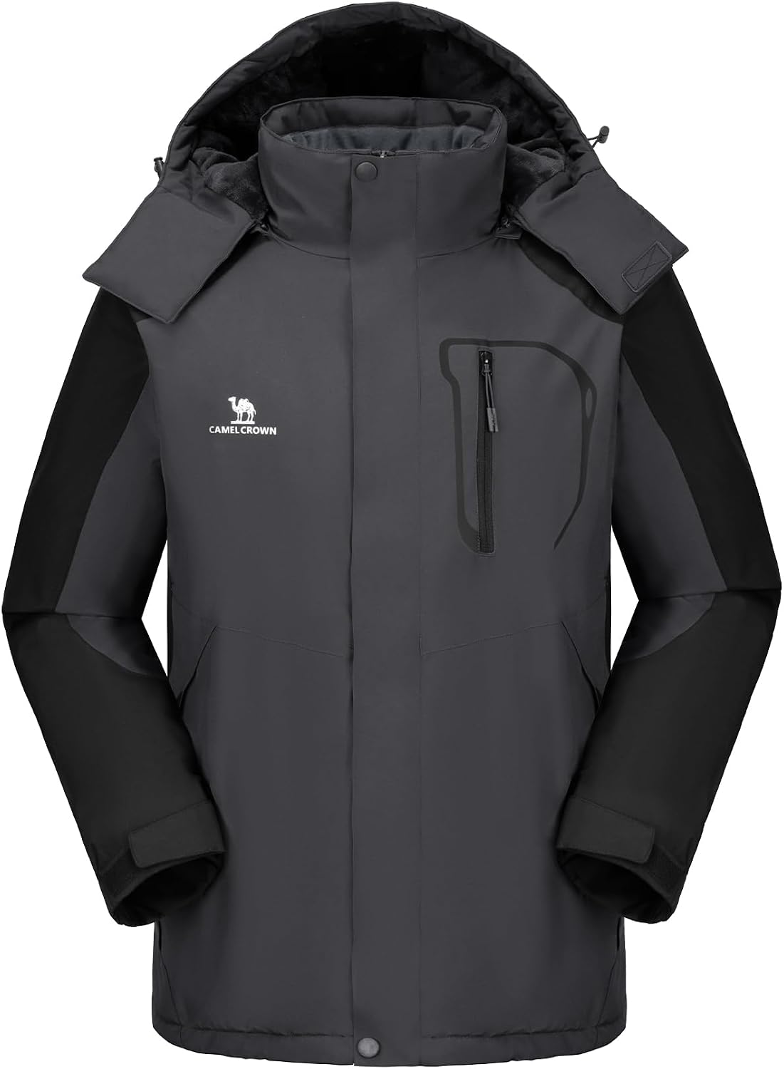 CAMELSPORTS Mens Winter Jacket Waterproof Warm Snow Ski Jackets Faux Fur Fleece Rain Coats with Removable Hood