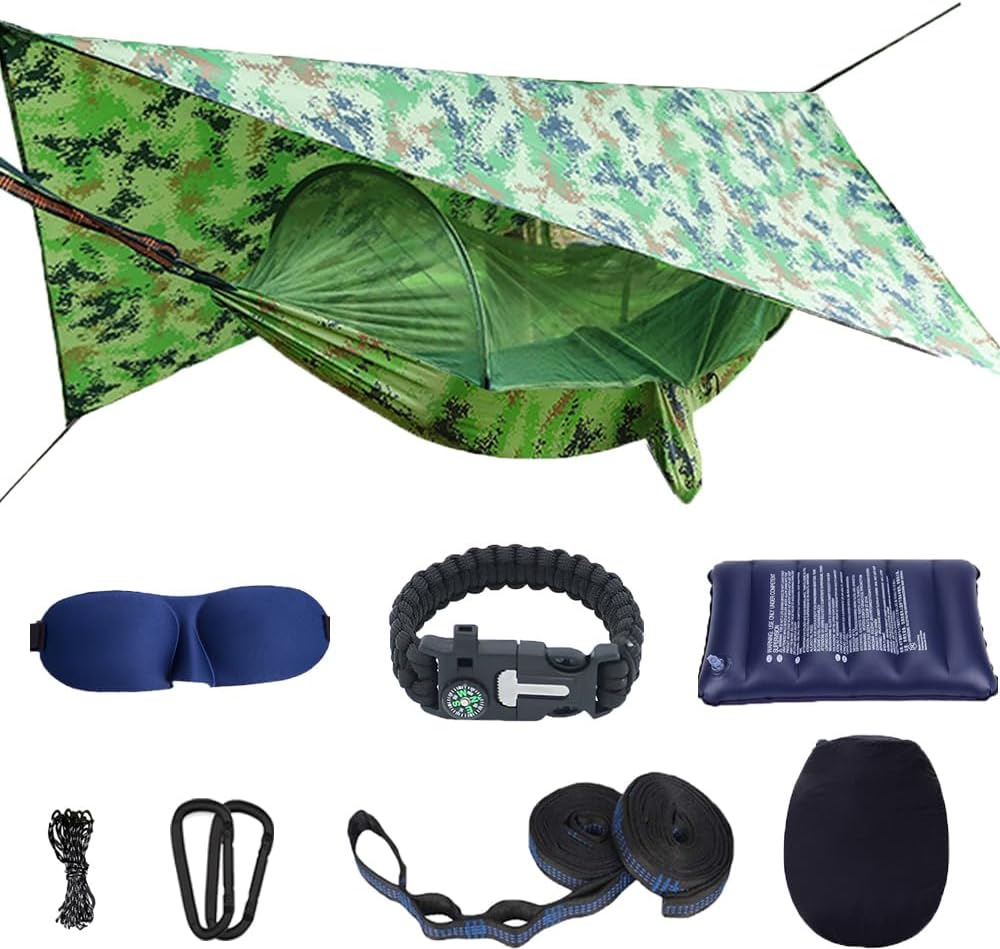 Camping Hammock with Mosquito Net and Rain Fly - Travel Hammock Bug Net - Hammock Tent for Outdoor Hiking Backpacking Travel Camping Accessories and Camping Gear…