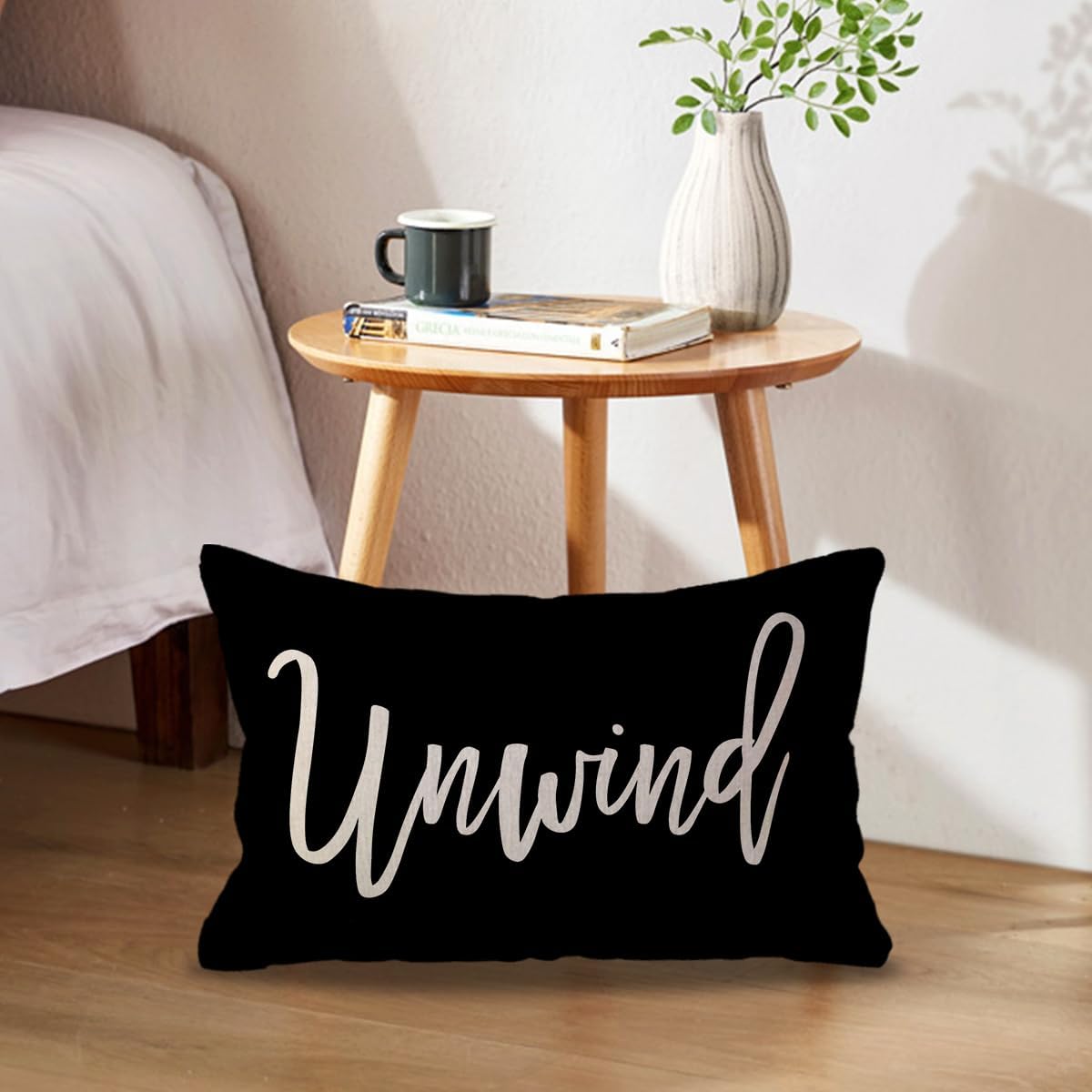 ULOVE LOVE YOURSELF Relax&Unwind Throw Pillow Covers 12x20 Farmhouse Spring Summer Decorative Lumbar Pillowcases Porch Patio Cushion Covers 2Pack for Bedroom Living Room Sofa Couch Home Decor (Black)