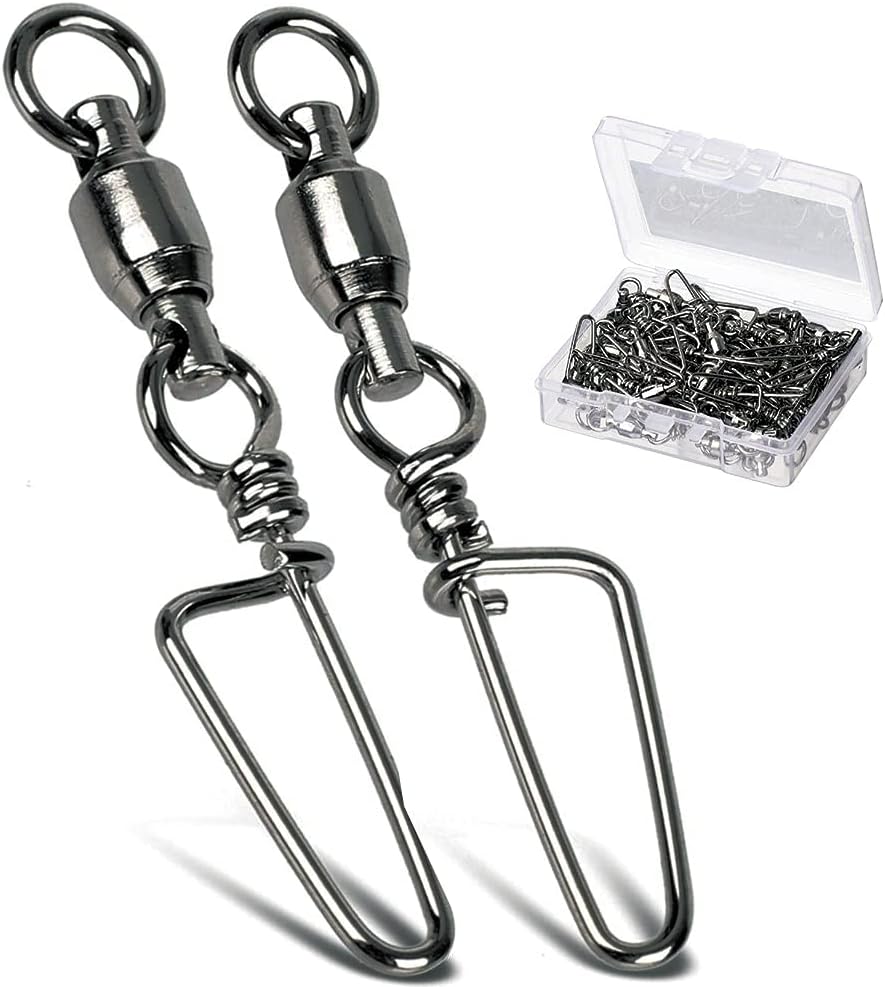 AMYSPORTS Saltwater Connector Fishing Snap Swivel High Strength Snaps Swivel Freshwater Ball Bearing Fishing Swivels Stainless Steel Corrosion Resistant Black Nickel