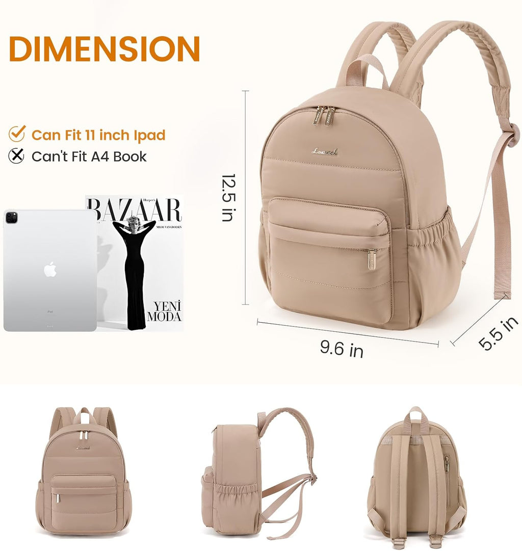 LOVEVOOK Mini Backpack Purse for Women, Small Puffer Lightweight Backpack, Casual Daily Daypack Purse for Women, back pack with Anti-theft Pocket for Travel-Khaki
