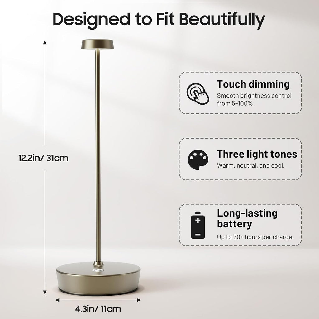 Rechargeable Cordless Table Lamp, 6000mAh Battery Table Light