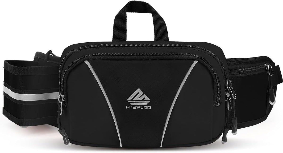 Fanny Pack for Men Women Waist Bag with Water Bottle Holder for Hiking, Travel,Dog Walking, Workout (Black)