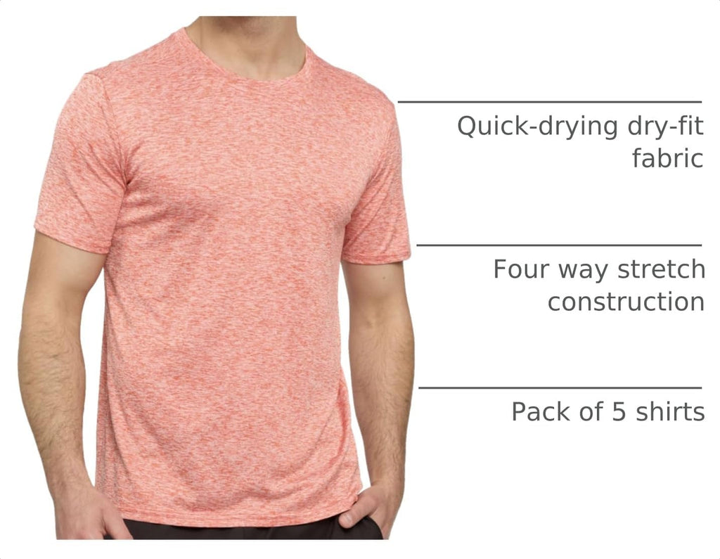 5 Pack Men's Dry Fit Workout T Shirts Crew Neck Athletic Gym Running Tees