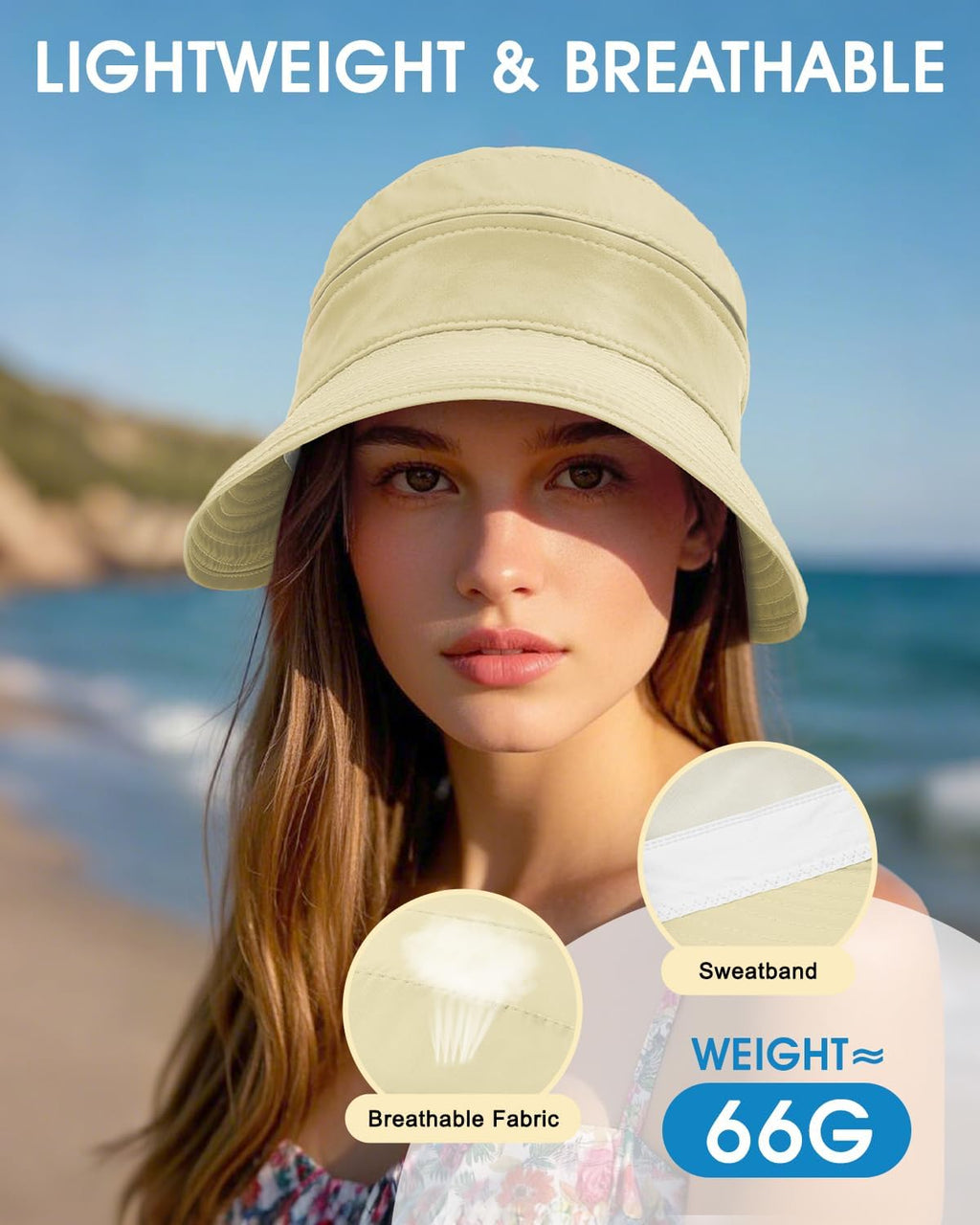 Century Star Sun Hat for Women Wide Brim Zip-Off Beach Hat Visor Ponytail UV Protection Summer Visors