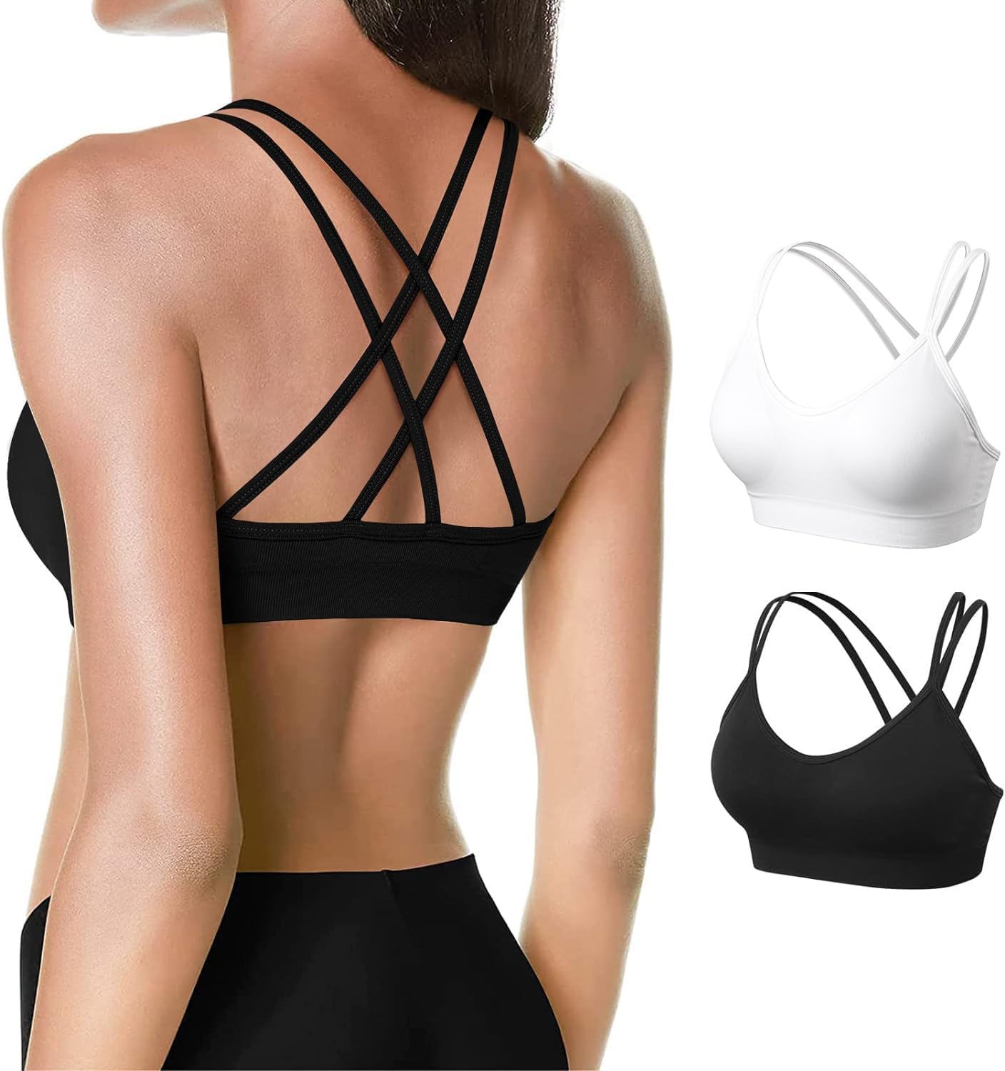 VEQKING Strappy Cross Back Women Sports Bras with Removable Cups