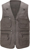 Hbufnha Men's Casual Safari Travel Vest 16 Pockets Outdoor Work Vest Sleeveless Jacket Fishing Hiking Photograph